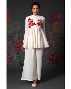 Cotton Resham Emb Peplum Top With Plazzo