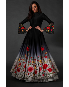 Women's Black Ombre Embroidered Anarkali Set