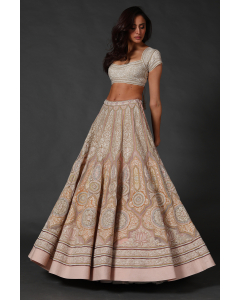 Ivory Machine And Hand Embroidered Lehenga Set