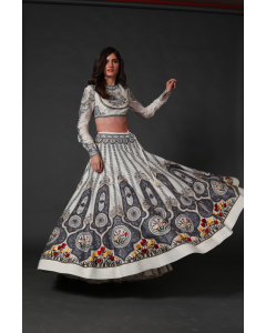 Ivory Lehenga Set With Machine Embroidery