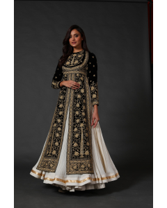 Black Machine & Hand Embroidered Split Anarkali Set