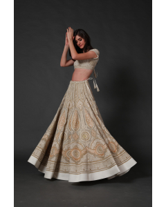 Ivory Machine & Hand Embroidered Lehenga Set