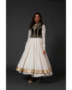 Ivory Anarkali Set With Embroidered Koti