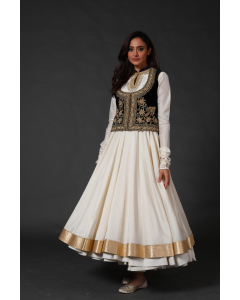 Ivory Anarkali Set With Black Embroidered Koti