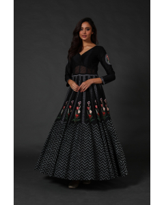 Black Machine & Hand Embroidered Anarkali Set