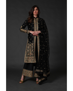 Black Machine & Hand Embroidered Kurta Set