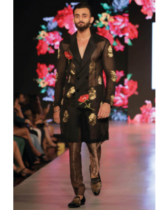 BLACK SHERWANI WITH SILK LINING