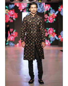 BLACK SHERWANI WITH SILK LINING