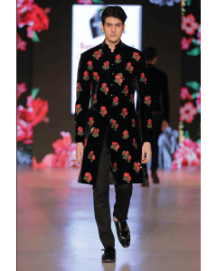 BLACK SHERWANI WITH SILK LINING