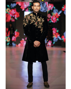 BLACK EMBROIDERED  SHERWANI