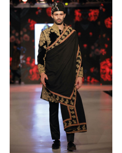 BLACK  SHERWANI WITH SILK LINING