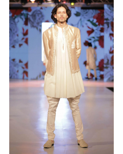 IVORY CHANDERI MEN JACKET WITH SILK LINING