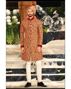 WINE SILK VELVET SHERWANI