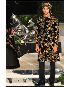 BLACK SILK VELVET SHERWANI