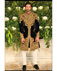 INDIGO SILK VELVET SHERWANI