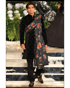 BLACK SILK VELVET SHERWANI