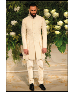 IVORY CHANDERI SHERWANI WITH SILK LINING