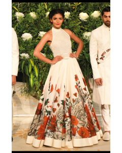 Ivory Printed Lehenga Skirt With Corset