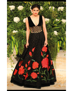 BLACK SILK VELVET LEHENGA SET