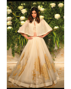 Ivory Lehenga Skirt With Cape