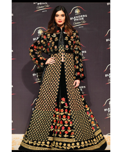 Black Silk Velvet Lehenga With Jacket & Peplum