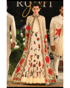 Ivory Long Jacket With Printed Anarkali