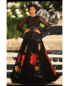 BLACK ORGANZA LEHENGA PEPLUM