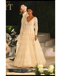 Ivory Ribbon Work Organza Anarkali