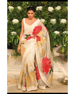 Ivory Embroidered Saree With Blouse