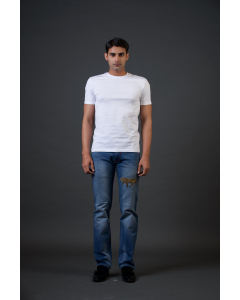 Light Blue Denim Jeans With Walking Cheetah Embroidery Work
