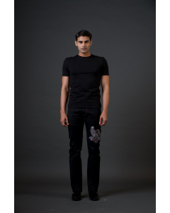 Black Denim Jeans With Owl Embroidery