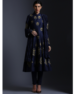 Indigo Blue Digital Printed Kalidar Anarkali Set