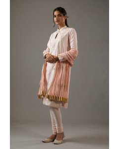 Chanderi Silk Relax Fit Emb Kurta Set With Crinkle Dupatta