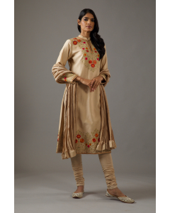 Chanderi Silk Relax Fit Rust Orange Emb Kurta Set With Crinkle Dupatta