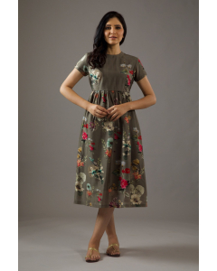 Chanderi Silk Dress With Floral Print