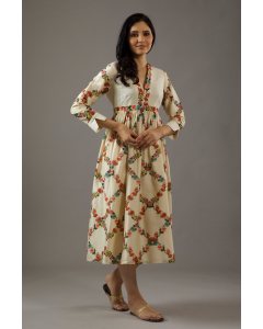 Chanderi Silk Dress With Overall Print