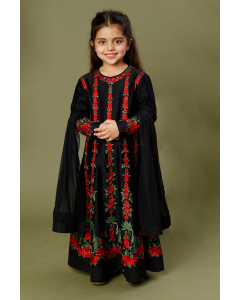 Floral Embroidered Black Anarkali Set