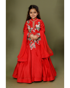 Red Embroidery Anarkali Set