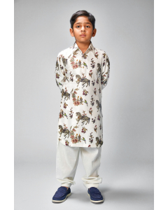 Chanderi Ivory Horse Printed Kurta Pajama