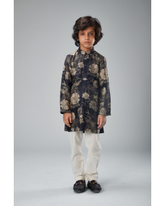 Chanderi Black Flower Printed Kurta Set