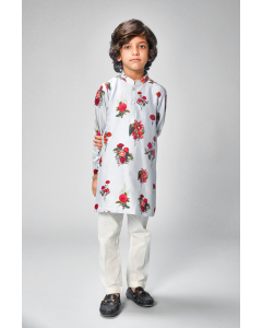 Chanderi Powder Blue Flower Printed Kurta Set