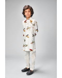 Chanderi Ivory Printed Bird Kurta Set