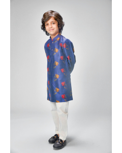 Chanderi Blue Flower Printed Kurta Set