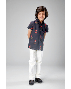 Linen Black Flower Shirt