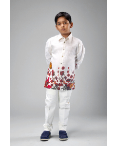 Linen Ivory Printed Flowers With Stem Shirt