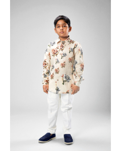 Ivory Linen Big Flower Printed Shirt