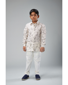 Linen Ivory Printed Swan Shirt