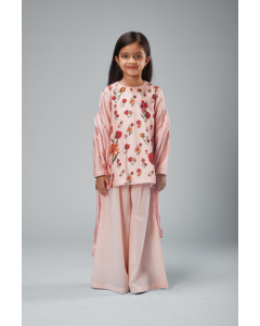 Chanderi Printed Short Kurti N Loose Pant With Crinkle Dupatta