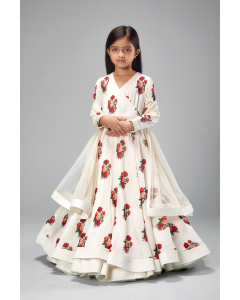 Chanderi Printed Floor Length Anarkali With Churidar And Net Dupatta
