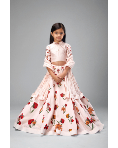 Chanderi Printed Lehanga Set With Crinkle Dupatta